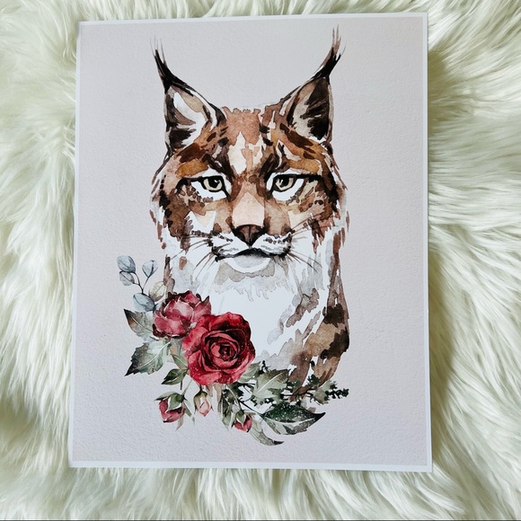 Wall Art Watercolor Lynx Bobcat Illustration Print Poster Unframed - Picture 13 of 17